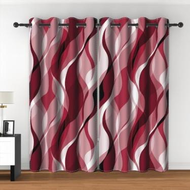 Imagem de Cortinas de janela listradas abstratas modernas retrô geométricas abstratas ombré cinza e vermelho listrado escurecimento cortinas blackout para sala de estar quarto cozinha café decoração 132 x 213