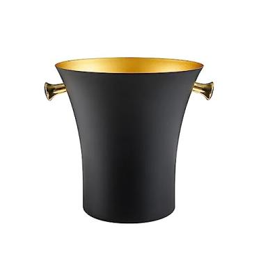 Imagem de Balde de gelo de 5L para cubos de gelo, baldes de gelo de aço inoxidável, balde de gelo ideal para cerveja, champanhe e vinho, bandeja de cubos de gelo para festas e piqueniques (preto) balde de vinho
