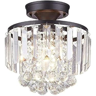 Imagem de Lustre de cristal de 1 lâmpada, luminária de teto moderna com esfera de cristal para quarto, corredor, bar, sala de estar e sala de jantar, preto.
