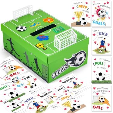 Imagem de Bstoyder Caixa de Dia dos Namorados para Crianças, Pacote com 33 Cartões de Dia dos Namorados e Caixa de Correio de Futebol para Sala de Aula para Troca de Presente dos Namorados, Lembranças de Festa