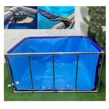 Imagem de Grande lago de peixes acima do solo com janela transparente, forro de lona de PVC e estrutura de aço, tanque de reprodução de fácil configuração para Koi, piscina de aquário ao ar livre (80 x 50 x 35