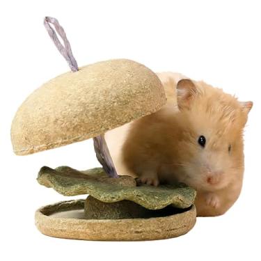 Imagem de Dbeans Flourithing Brinquedo de hamster em forma de hambúrguer Timothy Hay, brinquedos de coelho, para coelhos de estimação, porquinhos-da-índia e chinchilas
