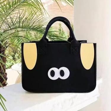 Imagem de Bolsas Hobo de feltro, lindas bolsas de compras reutilizáveis, bolsa leve e dobrável para compras na praia, viagens, academia, Preto, Small