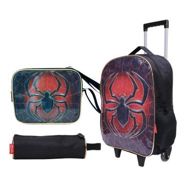 Imagem de Kit Mochila De Rodinha Bolsa Estojo Lancheira Aranha - Preto