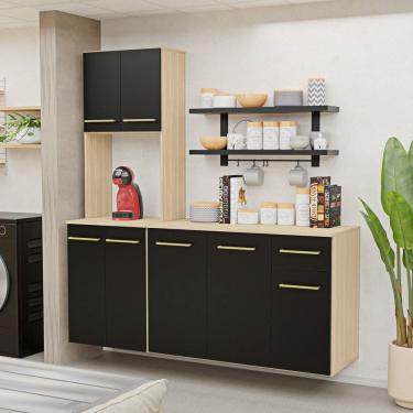 Imagem de Balcão Auxiliar Torre Quente Suspensa 15cm Cozinha Completa Compacta Aura Dubai/Preto