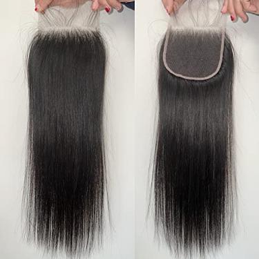 Imagem de Topnormantic Fechamento de renda HD 4x4 apenas, renda suíça reta HD fechamento de renda pré-arrancado com cabelo de bebê invisível derretido transparente 100% cabelo humano virgem brasileiro