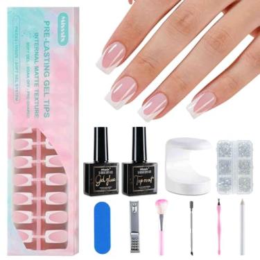 Imagem de Misssix Pregos de ponta francesa profunda, 160 peças de unhas de gel francês, quadrados curtos, unhas postiças de gel macio, rosa e branco, kit inicial X-BASIC Tips para arte em unhas, faça você mesmo