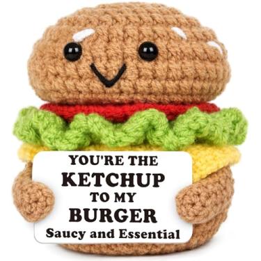 Imagem de Valentines Day Gifts for Him Her Positive Burger Crochet Romantic Anniversary Birthday I Love You Small Gifts for Men Women Wife Husband Boyfriend Girlfriend Couple Valentines Gift Card Decorations