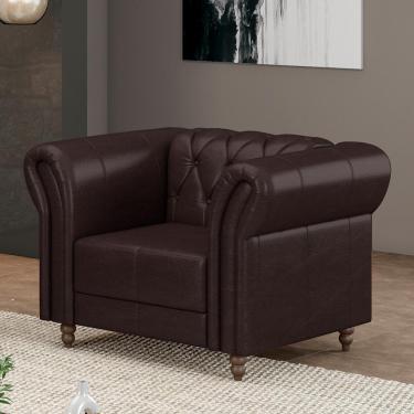 Imagem de Poltrona Decorativa Sala de Estar Stanford Chesterfield Pés de Madeira Couro Wine Vinho G58 - Gran Belo