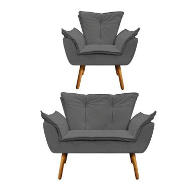 Imagem de Kit Namoradeira e Poltrona Opala Corino Pés Palito D´rossi