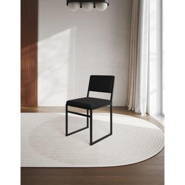 Imagem de Cadeira De Jantar Industrial Assento Estofado Veludo Preto Isa Preto