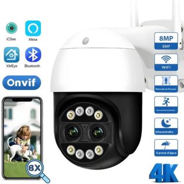 Imagem de Câmera PTZ WiFi 4K 8MP Com Zoom Digital 8X, Detecção Por IA, Câmera De