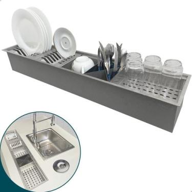 Imagem de Calha Canal Organizador Umido De Cozinha Gourmet Escorredor Inox Fosco