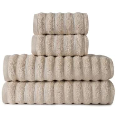 Imagem de Jogo De Toalhas De Banho e Rosto 4 Pçs Ondulado Wave Algodão Bege Cort