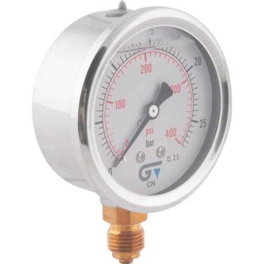 Imagem de Manômetro Vertical 1/4" Bsp, 63 mm, com Glicerina, Caixa em aço Inox, 