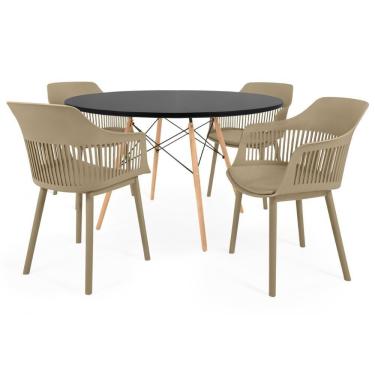 Imagem de Conjunto Mesa De Jantar Redonda Eiffel Preta 120cm Com 4 Cadeiras Marcela - Nude Escuro
