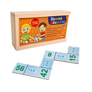 Imagem de Jogo Dominó Multiplicação 28 peças Infantil Pedagógico Brinquedos Educ