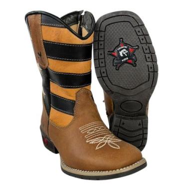 Imagem de Bota Texana Infantil Juvenil Caminhos Da Roça Bico Quadrado Couro Cara