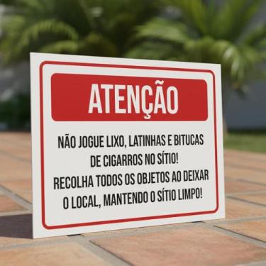Imagem de Placa Acm Atenção Não Jogue Lixo Bitucas No Sítio 18X23 - Sinalizo