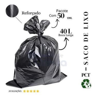 Imagem de Saco De Lixo 40 Litros Reforçado Preto - 50 Unidades - Higipack