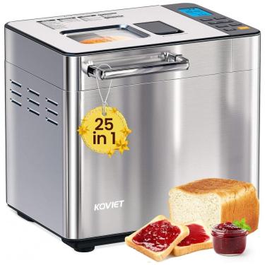 Imagem de Máquina de Pão 25 em 1 KOVIET, Aço Inoxidável Prata, Dispensador Duplo Automático, Gluten-Free, Timer 15H, Painel Touch
