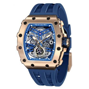 Imagem de Relógio Automático Mecânico Luxo TSAR BOMBA Quadrado Movimento Japonês Impermeável 50m Correa Fluorela fluoroelastomero Luminoso