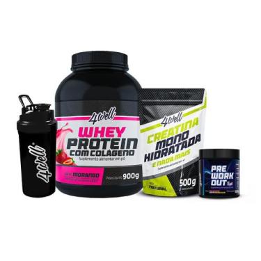 Imagem de Kit Treino Noturno Whey Protein 900g + Creatina 500g + Pré-Treino 300g
