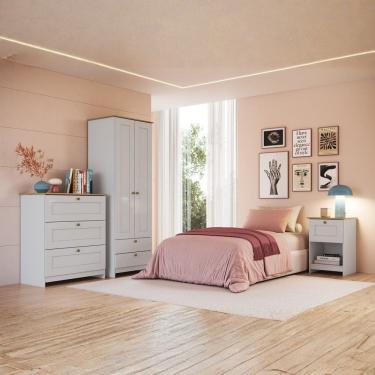 Imagem de Quarto Americano Completo Infantil com Guarda-Roupa 2 Portas, Cômoda 3 Gavetas e Mesa d...