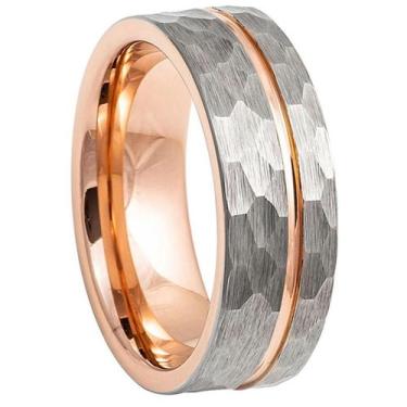 Imagem de Aliança de Tungstênio Banho Ouro Rosé Unidade Martelada 8mm Anatômica 