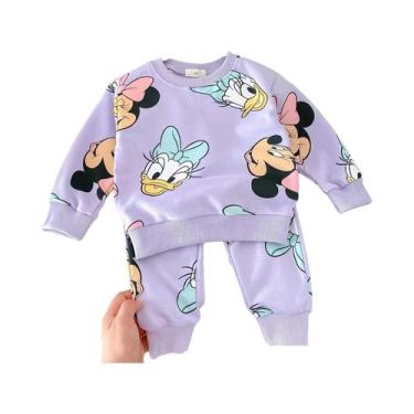 Imagem de Conjunto De Moletom De Manga Comprida Minnie Mouse Para Meninas, Lindo