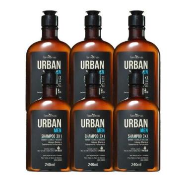 Imagem de Kit 6 Shampoo 3 Em 1 Barba Cabelo Bigode Masculino 240ml Urban Men Far