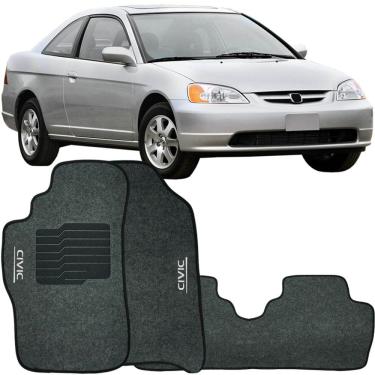 Imagem de Tapete Carpete Civic 2001 à 2006 Grafite Logo Bordado Jogo 3 Peças Personalizado Automotivo