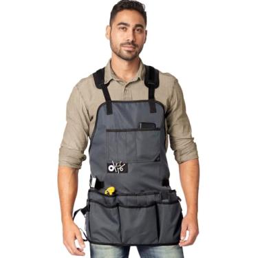 Imagem de Under NY Sky Avental de Ferramenta - 18 Bolsos de Ferramentas, Suporte Magnético, Alças Cruzadas, Sem Laços, Lona Sintética - Marceneiro, Carpinteiro, Oficina, Eletricista, Mecânico - Cinza
