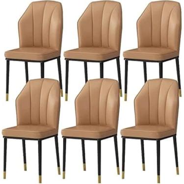 Imagem de Conjunto De 6 Cadeiras De Jantar De Cozinha Modernas Com Encosto Alto Assento Macio Cadeiras De Sala De Estar De Cozinha à Prova D'água Cadeira Lateral De Couro Pu Com Pernas D, Camel