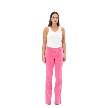 Imagem de CALÇA FEMININA FLARE ROSA COM NERVURAS FRONTAIS 21599-Feminino