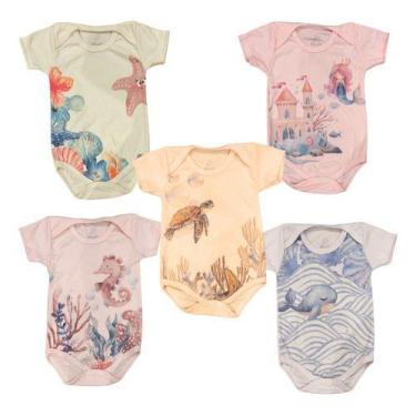 Imagem de Kit 10 Bodies M/curta Bebê Menina Suedine Fundo Do Mar - - Alyaht, G, 
