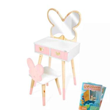 Imagem de Penteadeira Infantil com Cadeirinha e Espelho Borboleta Tamanho P Kit 