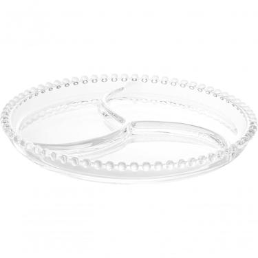Imagem de Petisqueira Redonda Linha Pearl 23CM com 3 Divisões para Servir Petiscos em Cristal Transparente Elegante WOLFF