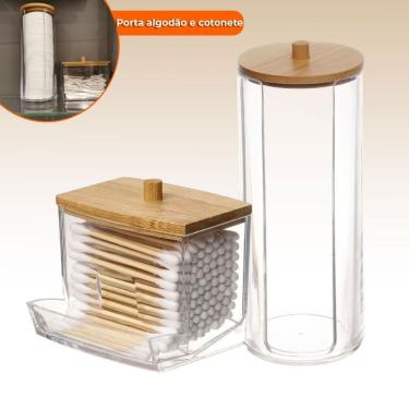 Imagem de Organizador para Algodão e Cotonetes Organizador Acrílico e Bambu Porta Discos e Hastes