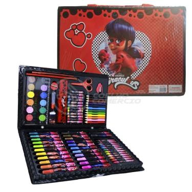 Imagem de Maleta Estojo Escolar Tiktoys Miraculous Ladybug Cat Noir Nº158 com 80 Peças para Desenhar e Pintar 35CM X 23CM