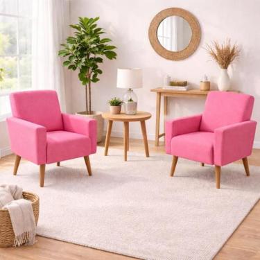 Imagem de conjunto 2 capa de poltrona salinha Nina Ajustável Premium Cor:Rosa Ch