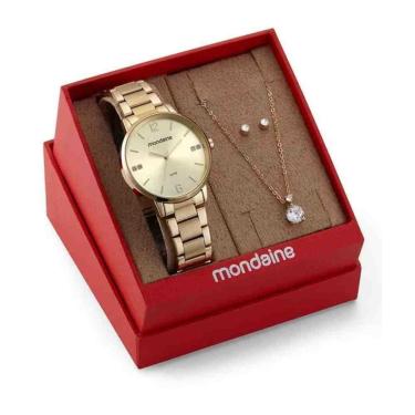 Imagem de Kit Relógio+Semijoias Mondaine Dourado Feminino 32600LPMKDE1-Feminino