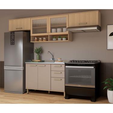 Imagem de Cozinha Compacta 100% Mdf 4 Pçs Duna Luciane Móveis Freijó-cinammon
