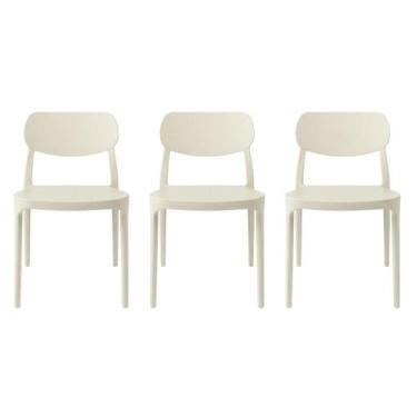 Imagem de Kit 3 Cadeiras Nanna Bege de Polipropileno Pra Cozinha Sala de Jantar 
