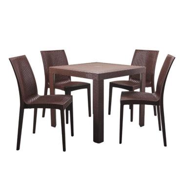 Imagem de Kit com 4 Cadeiras e 1 Mesa Ibiza em Polipropileno com Tramas e Proteção Uv Marrom