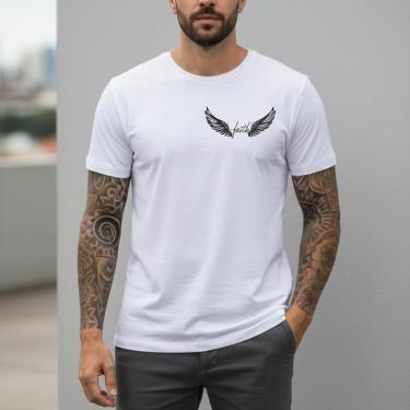 Imagem de Camiseta Masculina Branca Algodão Penteado Premium Estampada Camisa Casual Streetwear C...