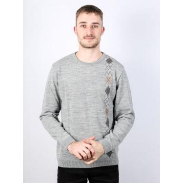 Imagem de Blusão masculino gola redonda com jacquard - D Lanfiori, M, Gris, G
