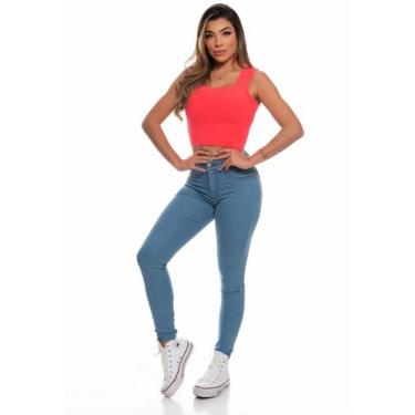 Imagem de Calça Feminina Jeans Destroyed No Joelho Cintura Media Confortavel Mod