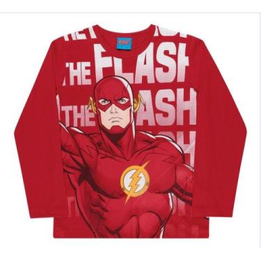 Imagem de Camiseta manga longa infantil meninos heróis - Liga Da Justiça, Flash,