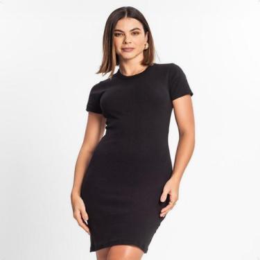 Imagem de Vestido Feminino Acinturado Em Ribana Canelada Preto Rovitex, Preto, G